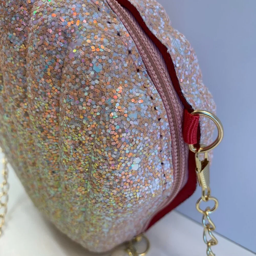 Pink Glitter Shell Crossbody Bag with Gold Chain